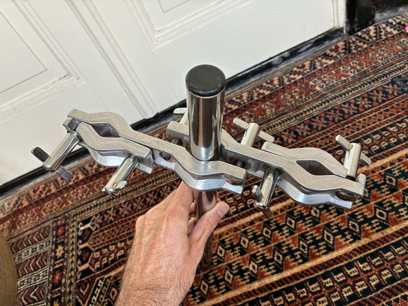 Dubbele Klem met buis voor Cymbal,Percussie & Drum Ophanging, Gebruikt, Drums of Percussie, Ophalen of Verzenden, Nvt