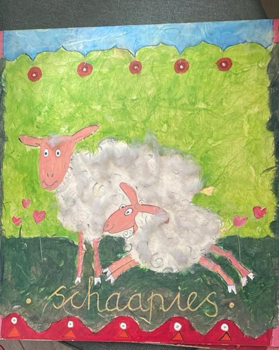 Schilderijen op hout: Schaapjes en Prinses (40x40 cm), Antiek en Kunst, Ophalen of Verzenden