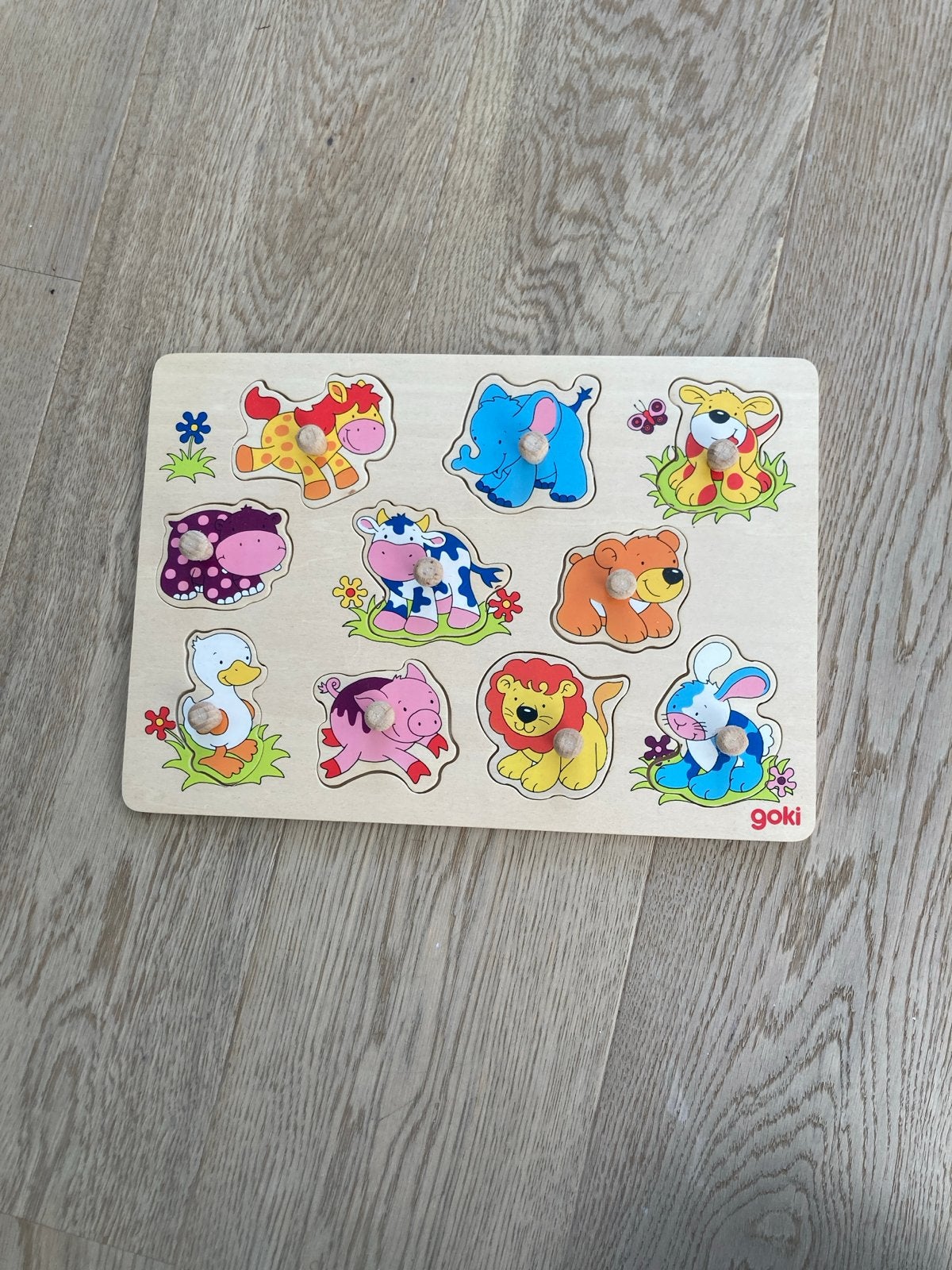 Goki Dieren Puzzel - Houten Noppenpuzzel voor Peuters, 10 tot 50 stukjes, Ophalen of Verzenden, Zo goed als nieuw, Van hout