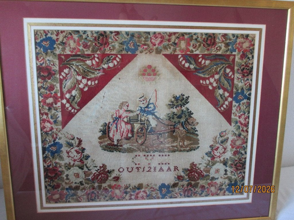 Antiek geborduurde merklap, Ophalen of Verzenden