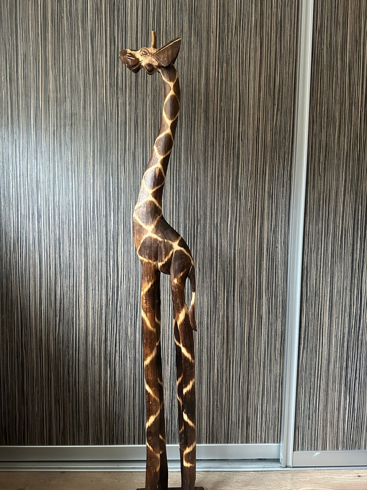 Houten Giraffe Beeld - Decoratief Afrikaans Design, Ophalen, Zo goed als nieuw, Bruin, Vintage