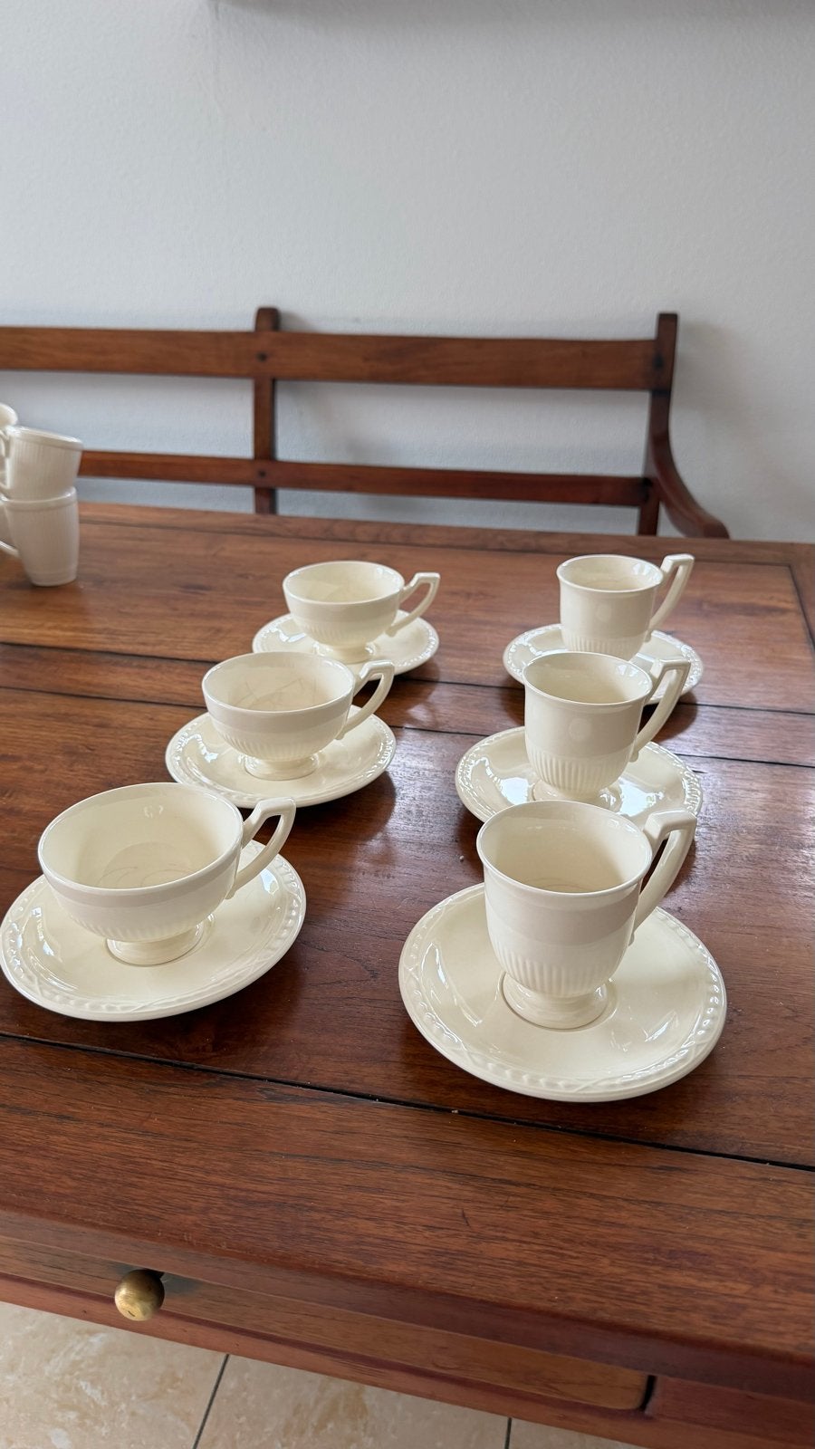 Vintage Récamier Royal Creamware kopjes met schotels –6 sets, Antiek en Kunst, Ophalen
