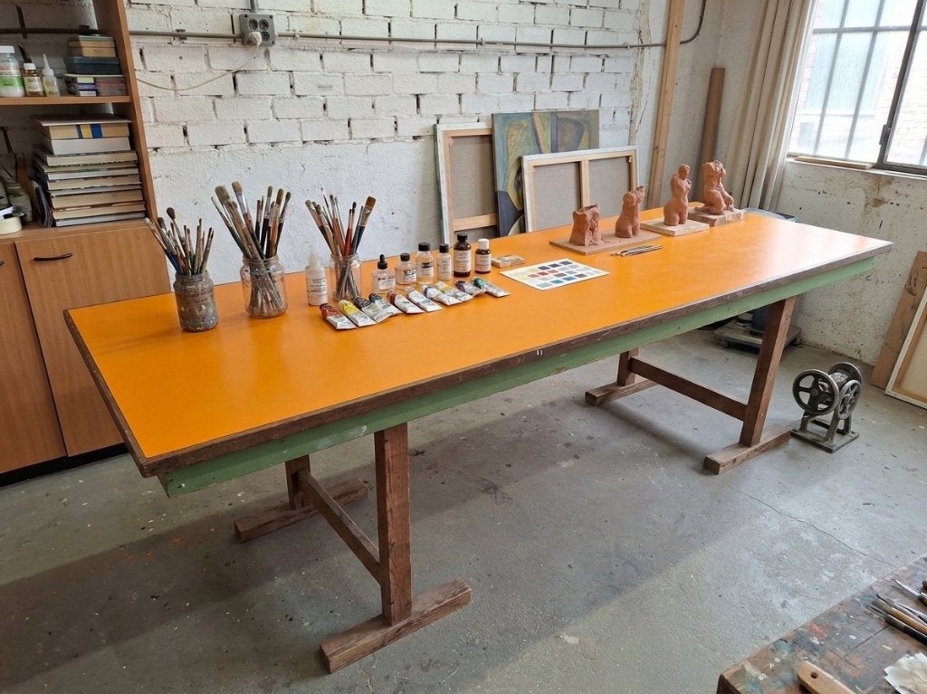 Stoere Vintage Werktafel/Ateliertafel, Ophalen, Huis en Inrichting