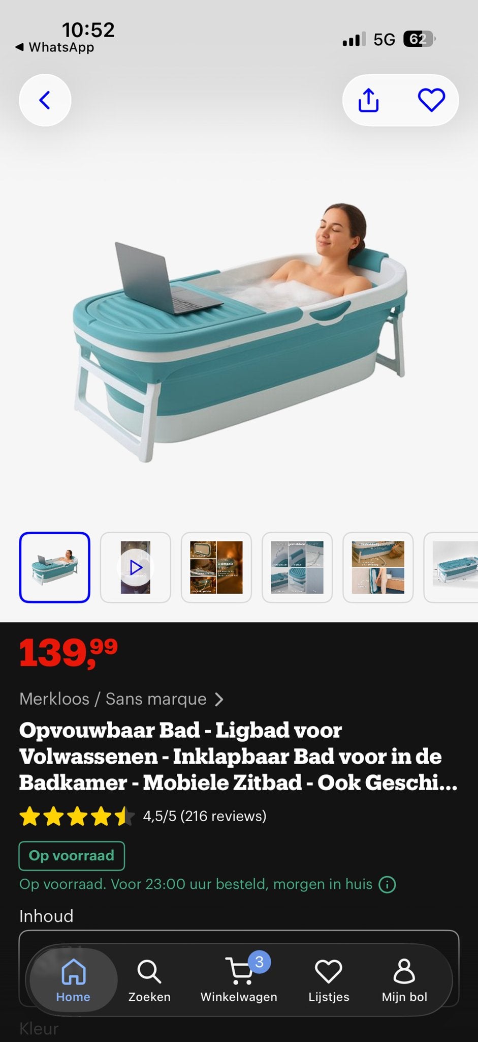 Opvouwbaar Ligbad voor Volwassenen - Mobiel Zitbad, Ophalen, Zo goed als nieuw, Met bad