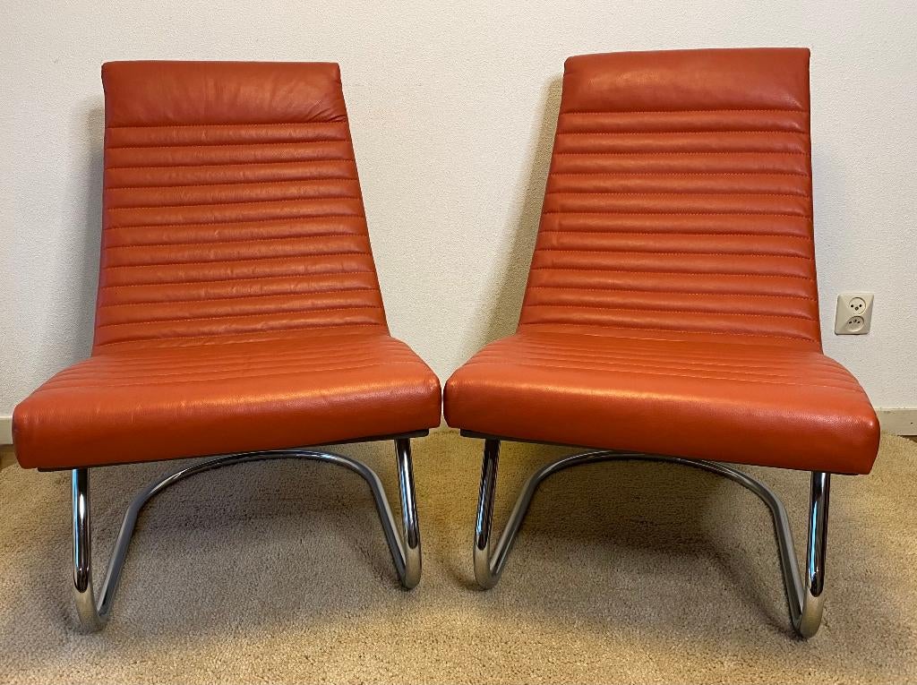 Leolux Wah Wah fauteuils 2x rood, Ophalen, 75 tot 100 cm, Zo goed als nieuw, Leer