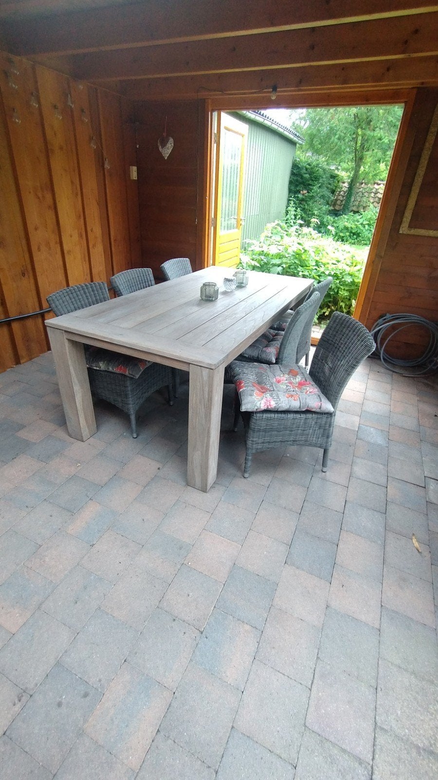 Robuuste tuintafel met 6 wicker stoelen, Ophalen, Rechthoekig, Wicker