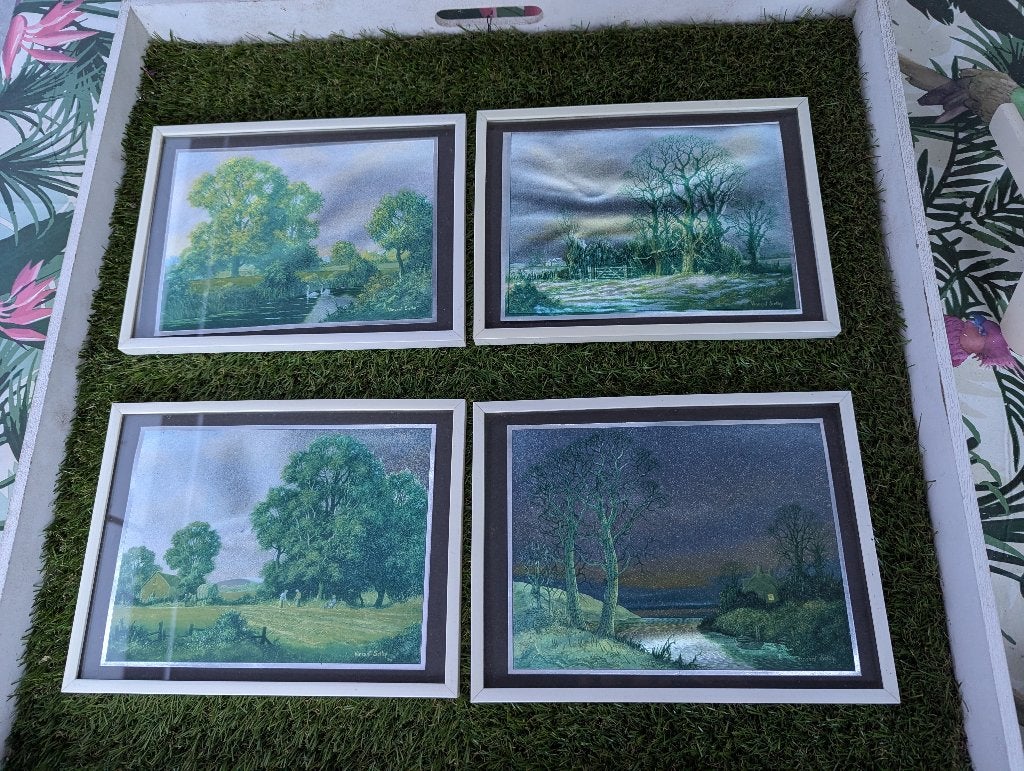 4x Landschap schilderijtjes getekend door Vincent Selby, Antiek en Kunst, Ophalen of Verzenden, Landschap