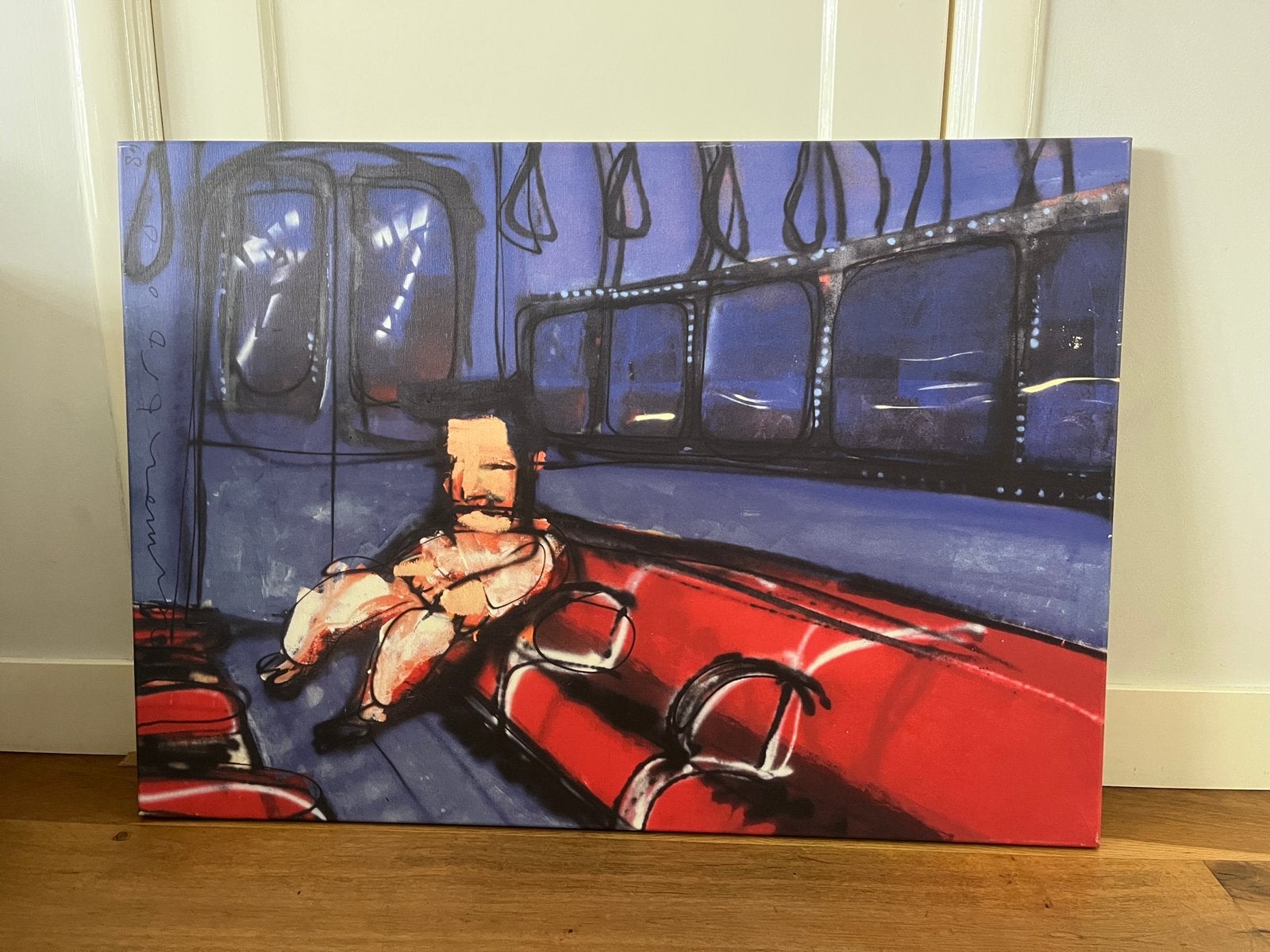 Canvas Herman Brood ‘Man in tram’ 70x100cm, Antiek en Kunst, Ophalen