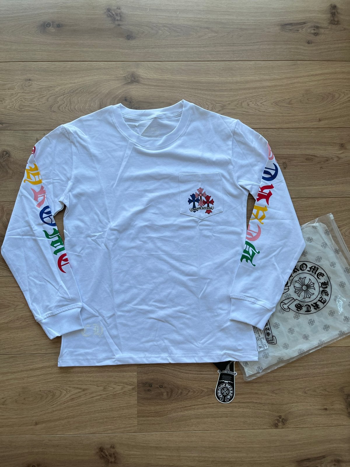 Chrome Hearts Longsleeve met Kleurrijke Kruizen Maat M, Ophalen, Nieuw, Overige maten, Wit