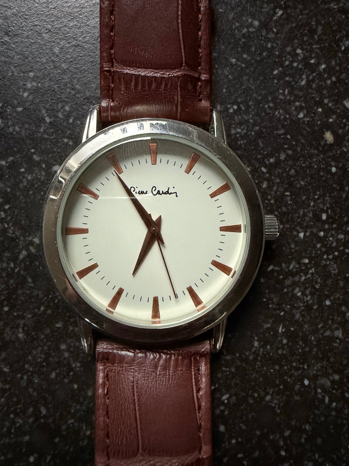 Pierre Cardin Polshorloge met Bruine Leren Band, Overige merken, Staal, Polshorloge, Ophalen of Verzenden