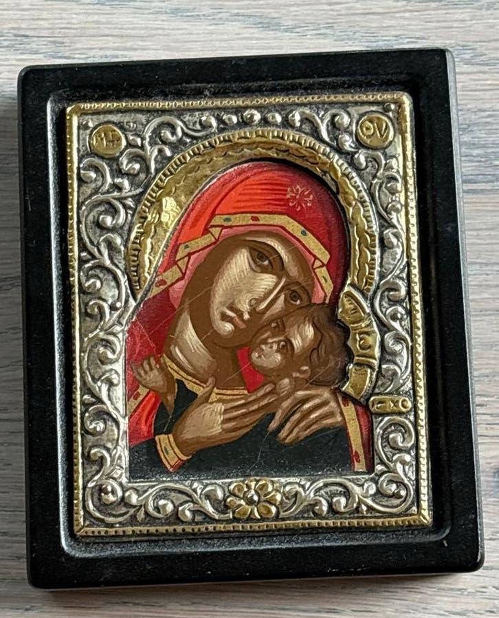 Kleine Byzantijnse Icoon - Maria met Kind, 24K Goud, Ophalen of Verzenden