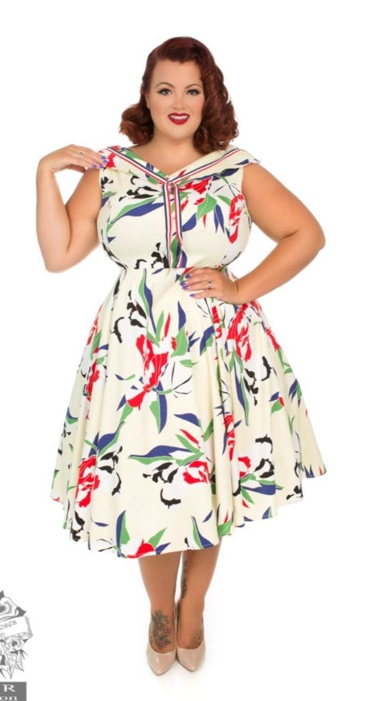 Hearts & Roses Retro Sailor Dress "Heaps Of Leaves" - 6XL/52, Meerkleurig, Jurk, Nieuw, Ophalen of Verzenden