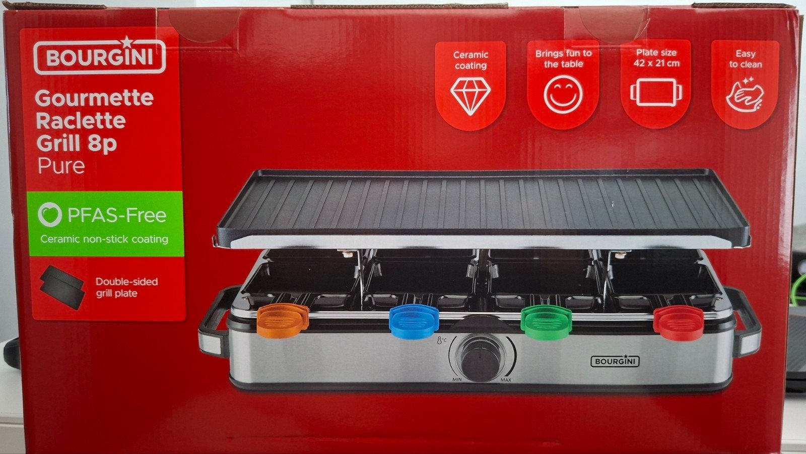 Bourgini Gourmette Raclette Grill 8p Pure PFAS-vrij, Ophalen