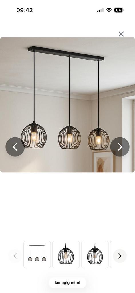 Moderne hanglamp met 3 kooikappen - Zwart metaal, Ophalen, Zo goed als nieuw, Metaal, 75 cm of meer