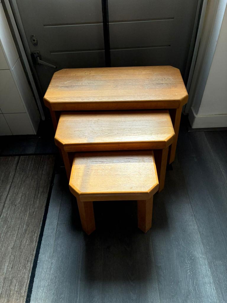 Mini set 3 tafeltjes blank eiken, Huis en Inrichting, Tafels | Bijzettafels, Ophalen, Minder dan 45 cm, Minder dan 55 cm, Gebruikt
