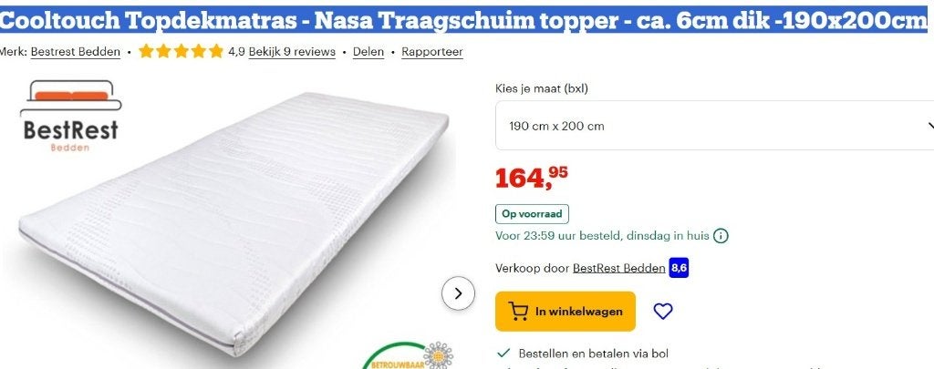Topdekmatras - Nasa Traagschuim topper - 6cm -190x200cm, Huis en Inrichting, Slaapkamer | Matrassen en Bedbodems, Ophalen, Overige maten