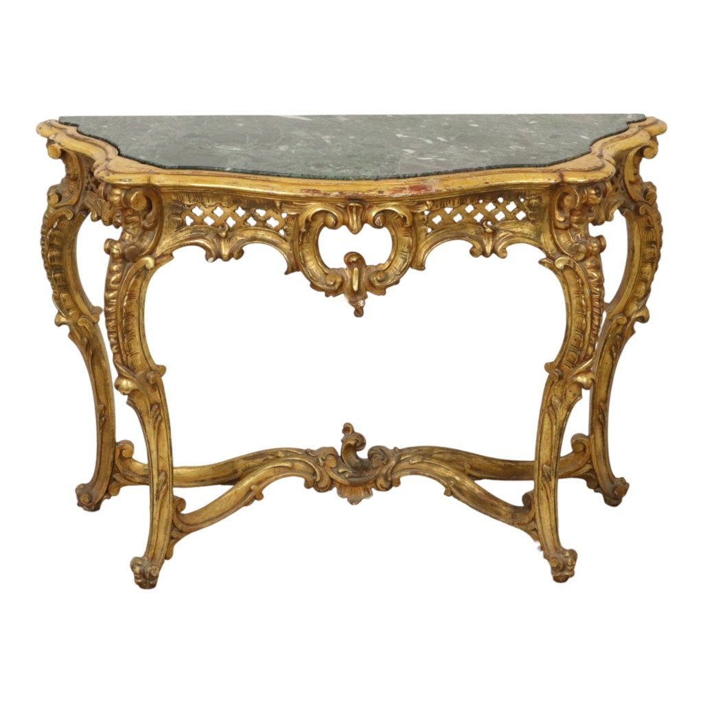 Franse Louis XV Stijl Console Bladgoud Hout en Marmer, Ophalen