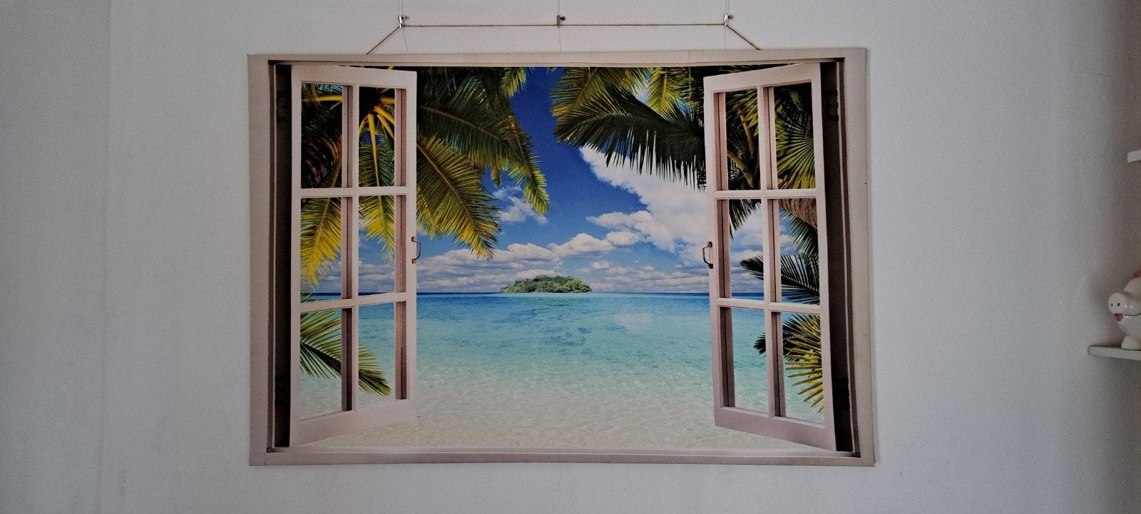 Wanddecoratie: Tropisch strand met raamkozijn, Ophalen, Gebruikt, Wandbord of Wandpaneel, Kunststof
