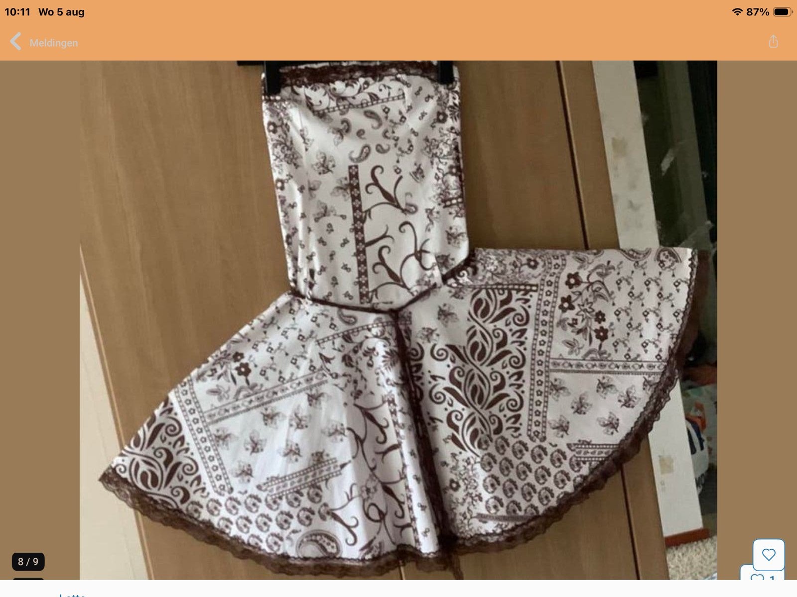 Jurk met bruin/wit patroon, maat S/M, Verzenden, Zo goed als nieuw, Maat 38/40 (M), Wit