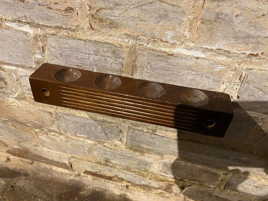 Vintage houten wandrek voor 4 biljartkeus (jaren 50), Ophalen of Verzenden