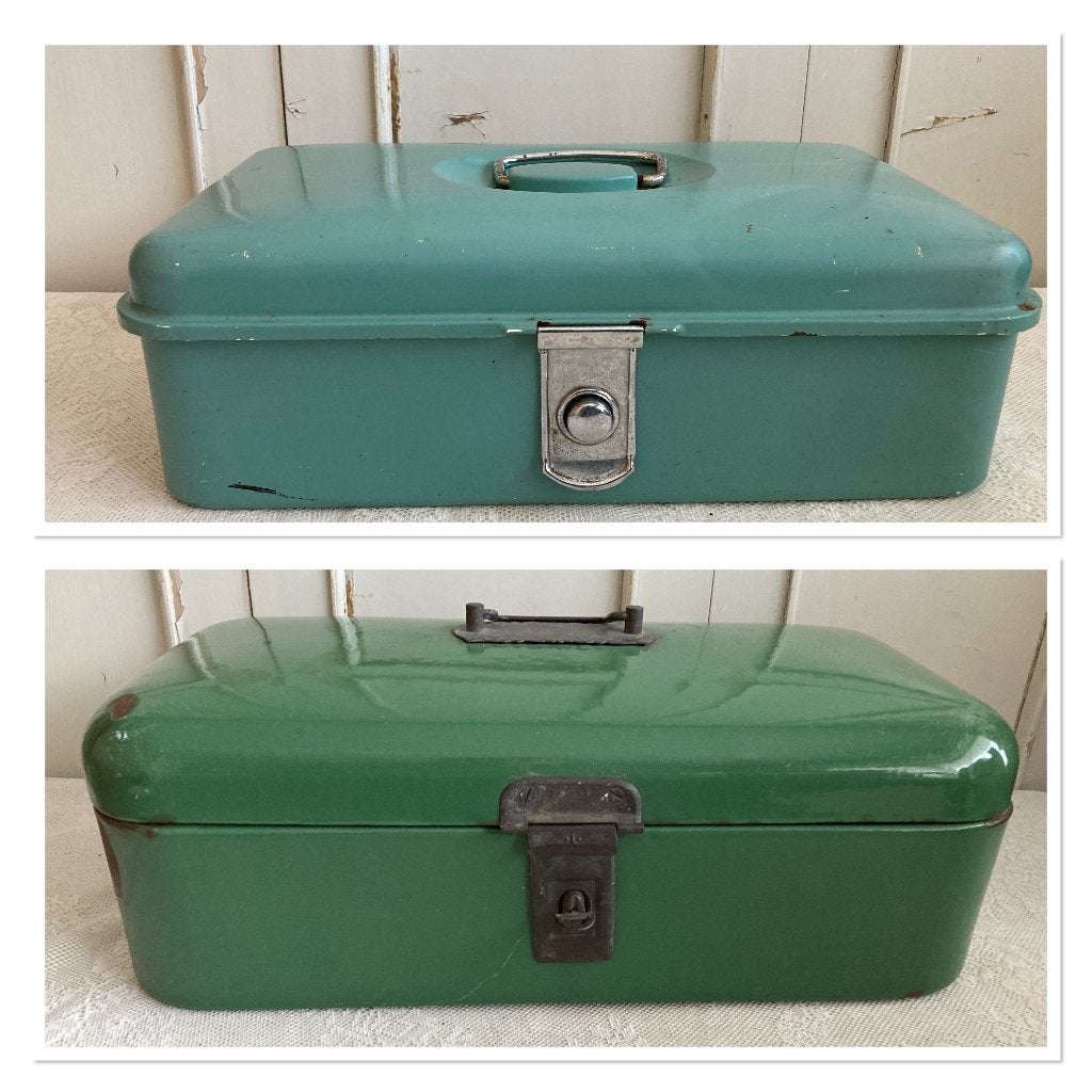 2x Brocante emaille broodtrommel / groot en klein, Antiek en Kunst, Ophalen