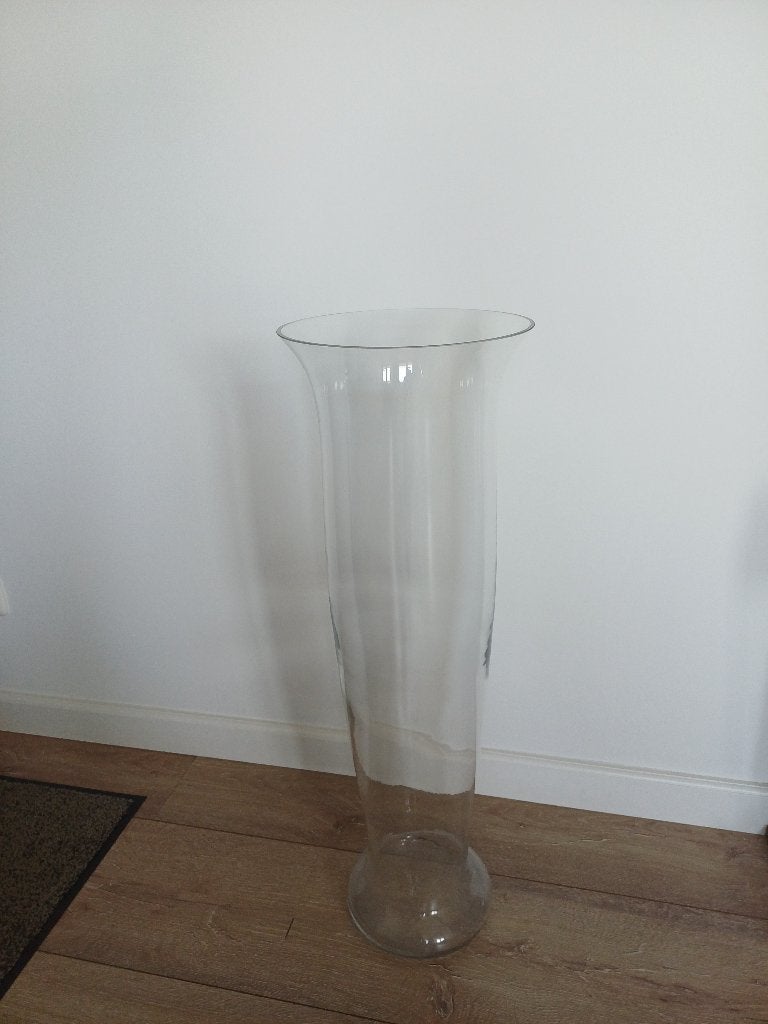 Grote glazen vaas, Ophalen, Wit, 75 cm of meer, Glas