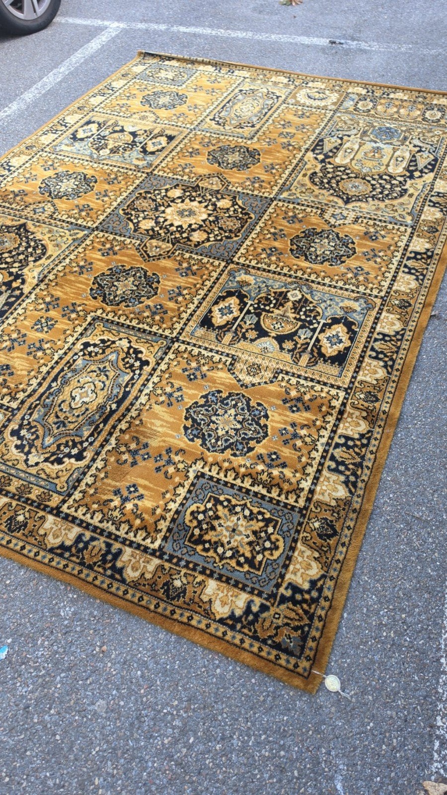 prachtig groot vintage turquoise okergeel Perzisch tapijt!, Perzisch, 200 cm of meer, Ophalen of Verzenden, Zo goed als nieuw