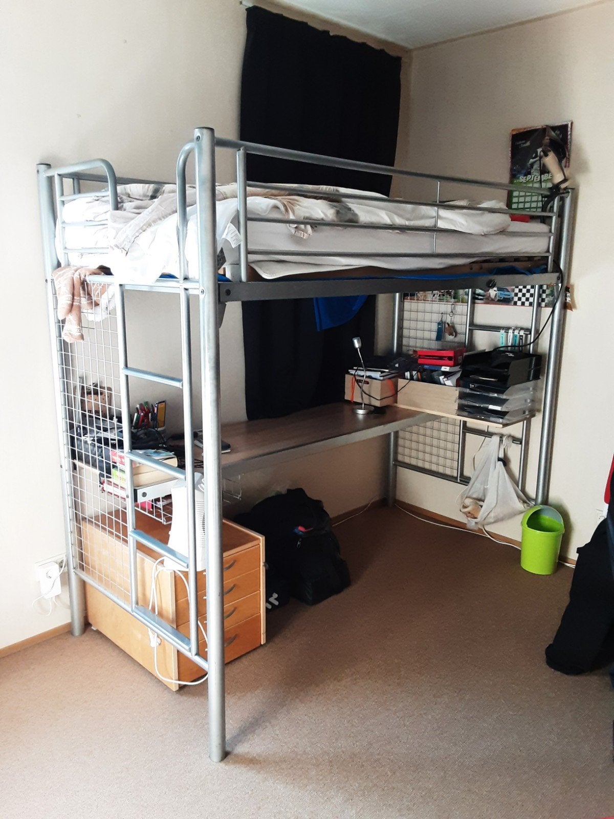 Gratis hoogslaper met bureau, Ophalen, Gebruikt, Eenpersoons, 200 cm