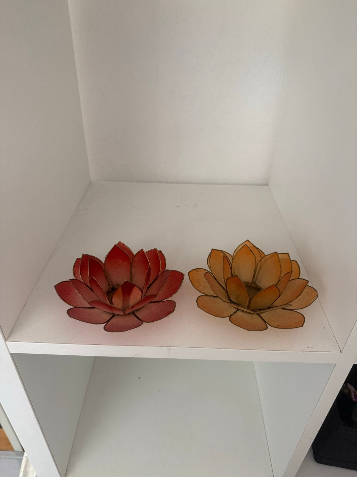 Handgemaakte Lotus Waxinelichthouders - Rood & Oranje, Gebruikt, Waxinelichthouder, Ophalen of Verzenden, Overig