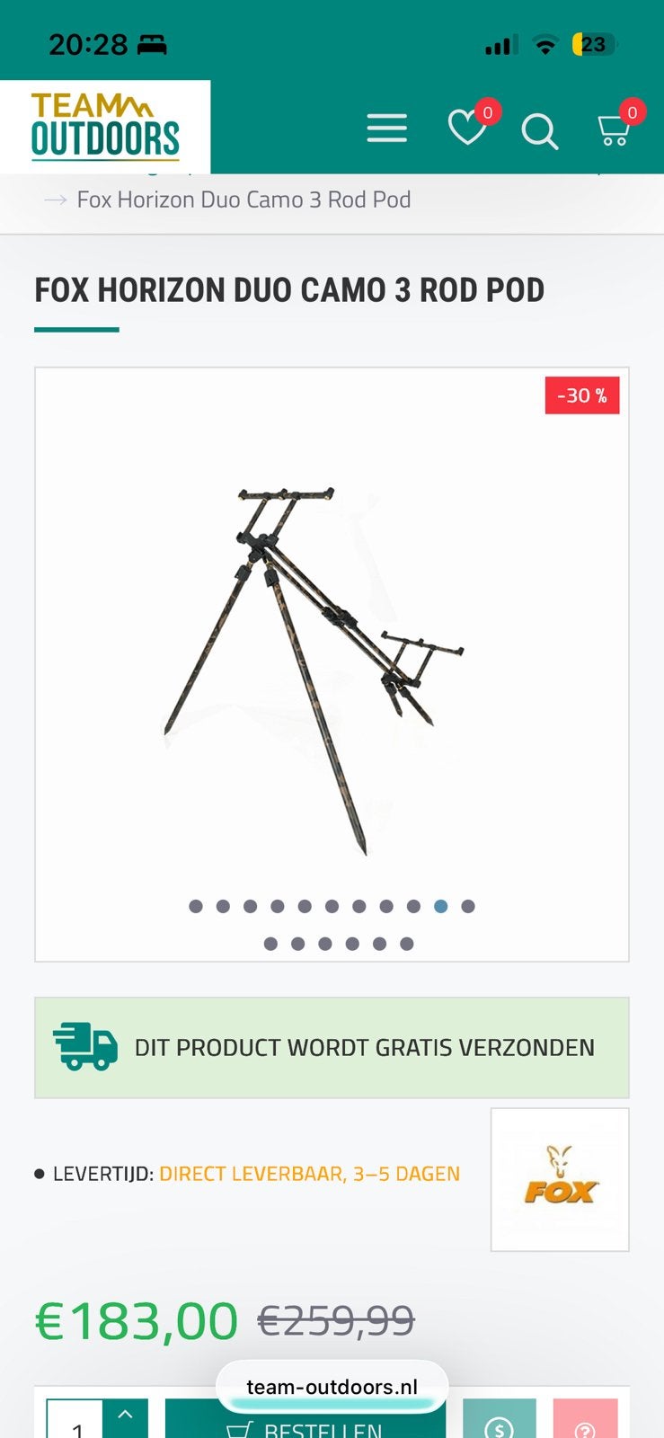 Gezocht FOX HORIZON DUO CAMO 3 ROD POD, Ophalen of Verzenden, Zo goed als nieuw, Overige typen