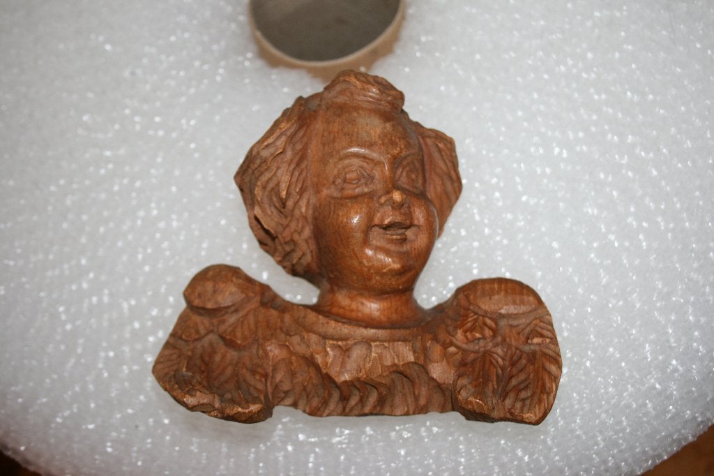 Gesneden houten hoofd van engel met vleugels, Houtsnijwerk, Minder dan 20 cm, Ophalen of Verzenden, Handgemaakt