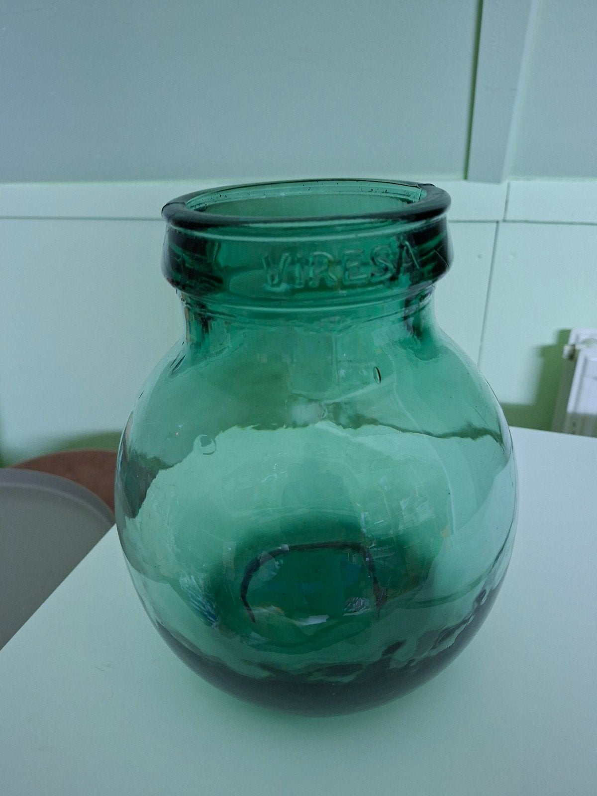 Vintage Groene Glazen Viresa Fles/Vaas, Ophalen of Verzenden