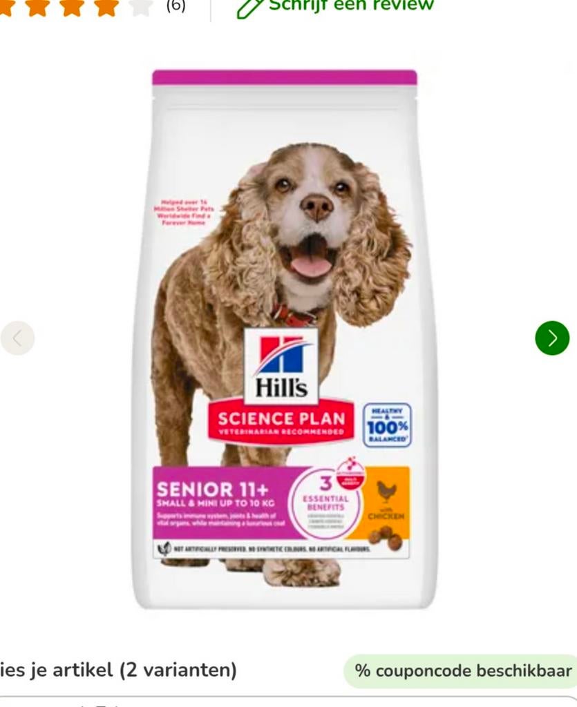 Hill's senior hondenvoer mini, Ophalen, Hond