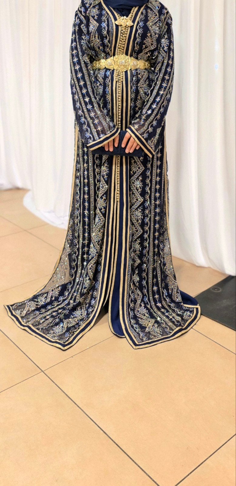 Prachtige marokkaanse tekchita met Riem, Schoenen en Clutch, Onbekend, Ophalen of Verzenden, Blauw, Galajurk