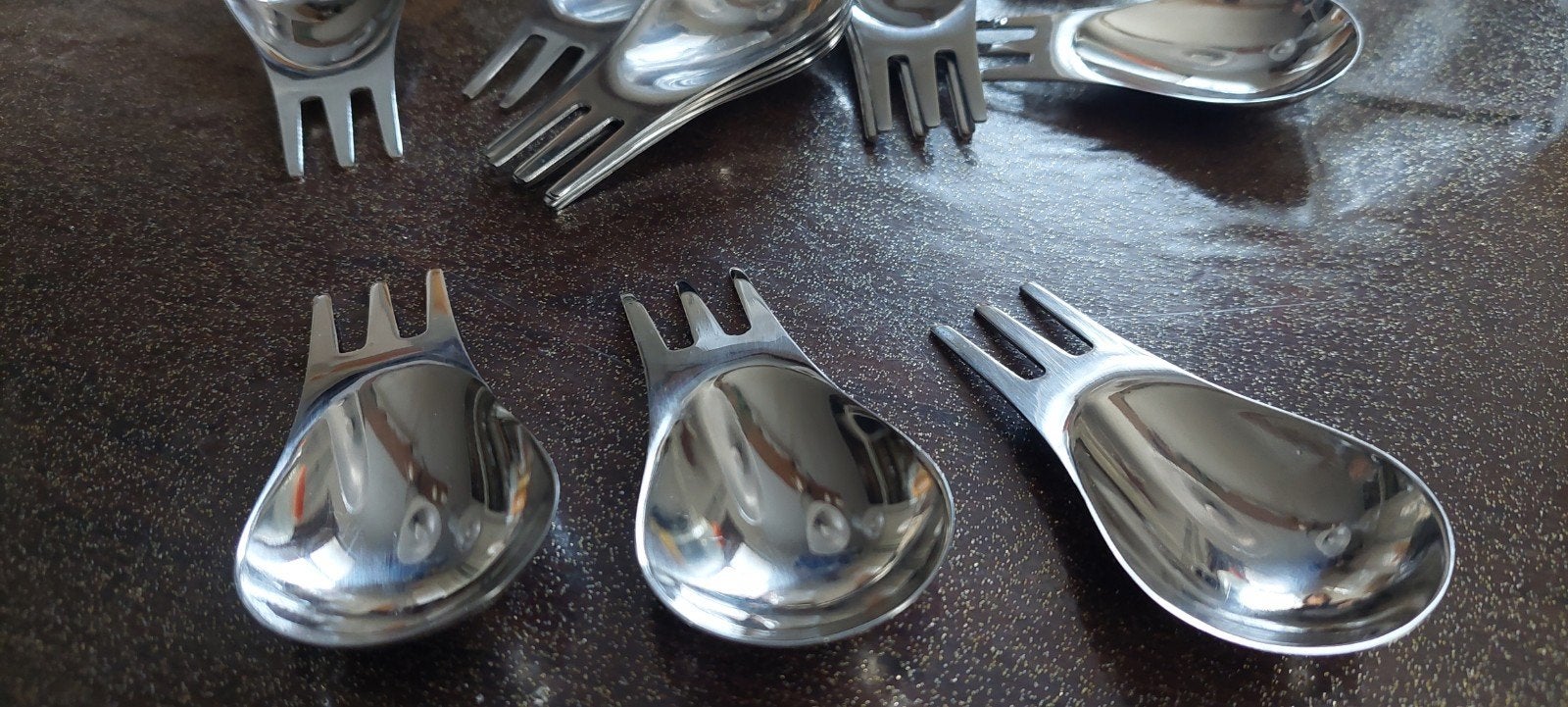 karox spork amuselepel spoon & fork totaal 100 stuks /per 10, Ophalen of Verzenden, Zo goed als nieuw, Rvs of Chroom