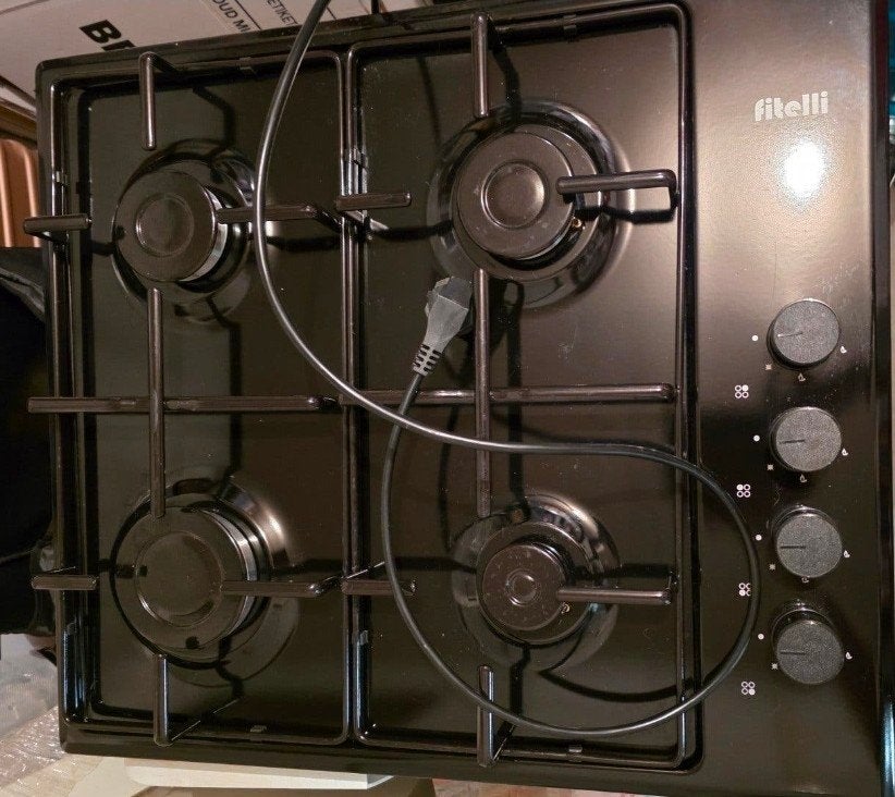 Fitelli Gasplaat - Zwart, 4 Kookzones, Witgoed en Apparatuur, Ophalen, 4 kookzones, Zo goed als nieuw, Gas