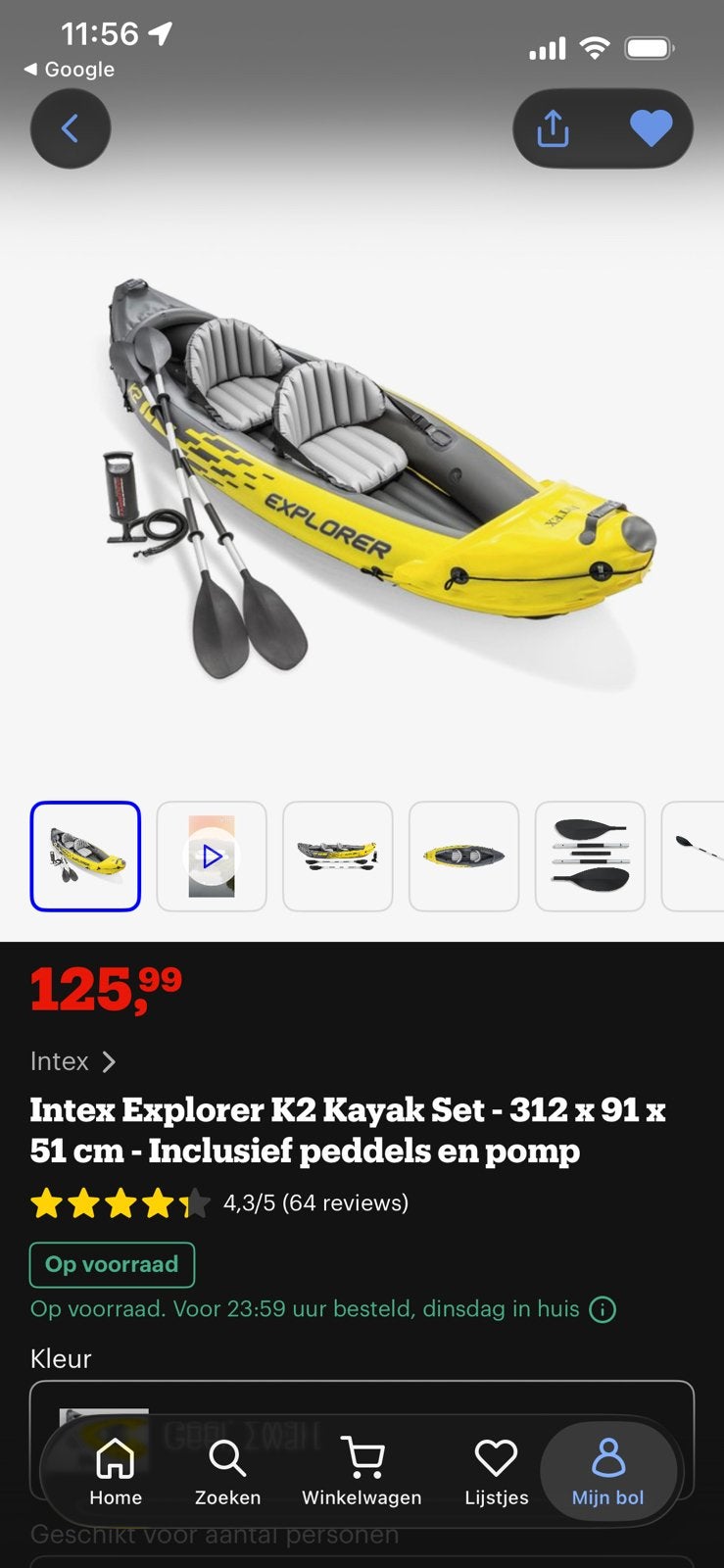 Intex Explorer K2 Kajakset incl peddels en pomp, Watersport en Boten, Ophalen, Zo goed als nieuw, Twee personen, Overige typen