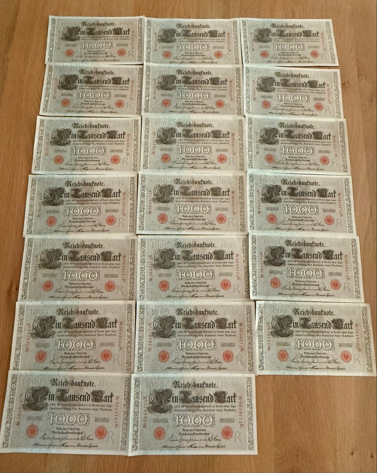 Unieke Topkavel: 20x Opeenvolgende Duitse 1000 Mark 1910, Postzegels en Munten, Ophalen of Verzenden, Duitsland