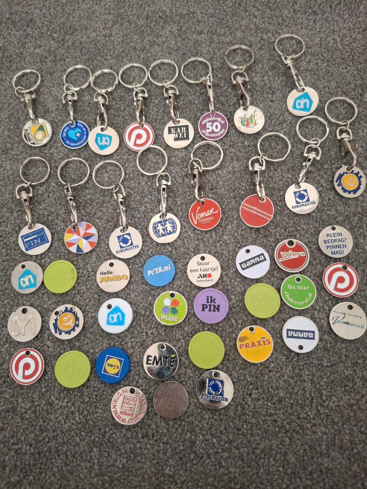 Grote collectie winkelwagenmuntjes aan sleutelhangers, Ophalen of Verzenden, Gebruikt