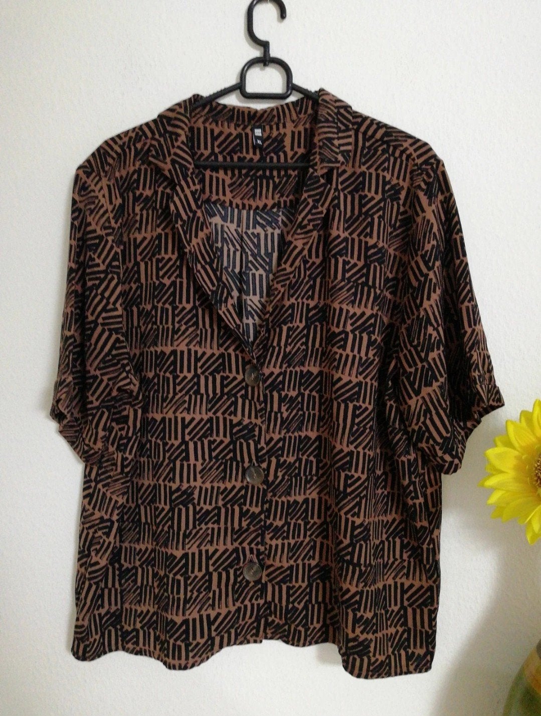 Hema blouse met korte mouwen en patroon, Bruin, Maat 46/48 (XL) of groter, Ophalen of Verzenden, Gedragen