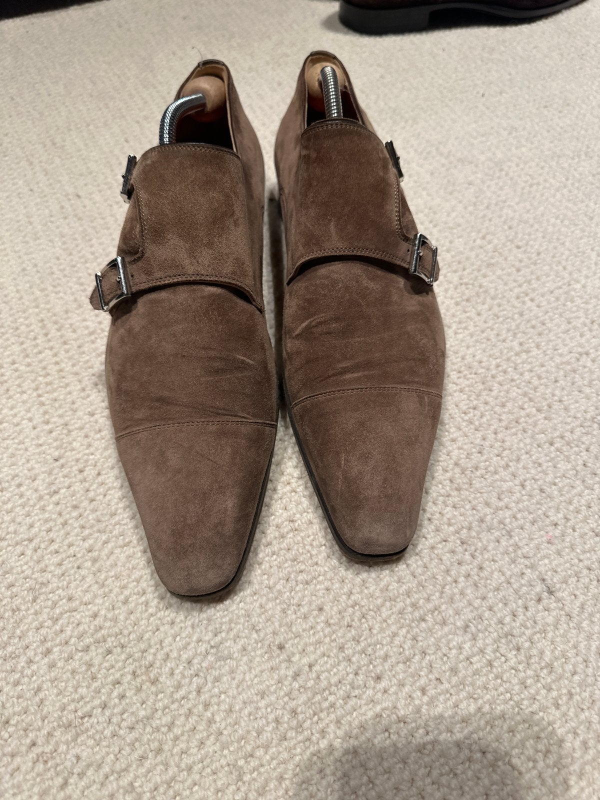 Santoni suède gespschoenen beige maat 8 met spanners, Kleding | Heren, Ophalen of Verzenden, Gedragen, Overige kleuren, Gespschoenen