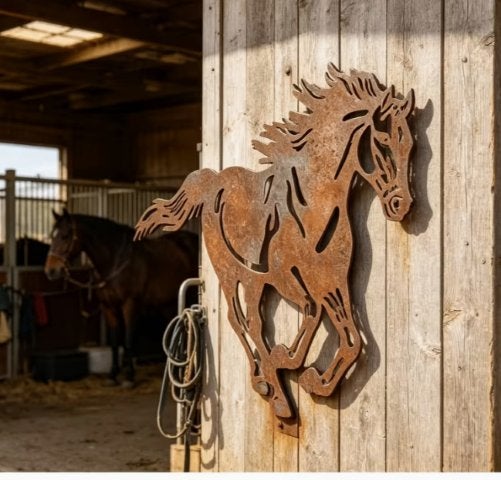 Muurdecoratie rennend Paard metaal roest, Ophalen of Verzenden, Nieuw