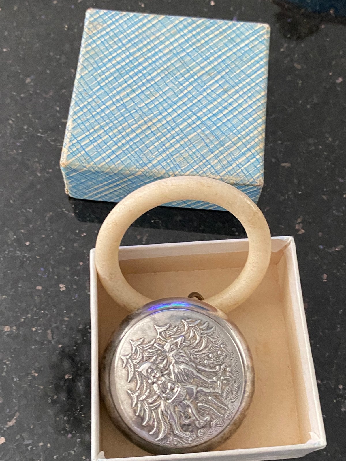 Vintage bijtring in doos -roodkapje - spar, Ophalen of Verzenden