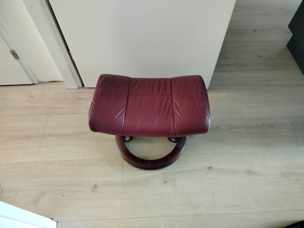 Leather Footstool / Ottoman with Bentwood Base, Ophalen, Zo goed als nieuw, Rechthoekig