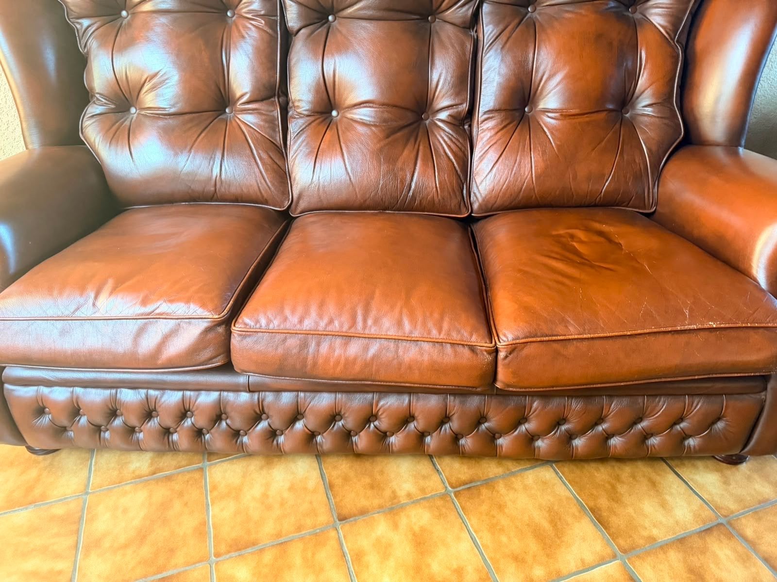 Springvale Leren Driezitsbank - Klassiek en Comfortabel, Huis en Inrichting, Gebruikt, Driepersoons, Ophalen of Verzenden, 200 tot 250 cm