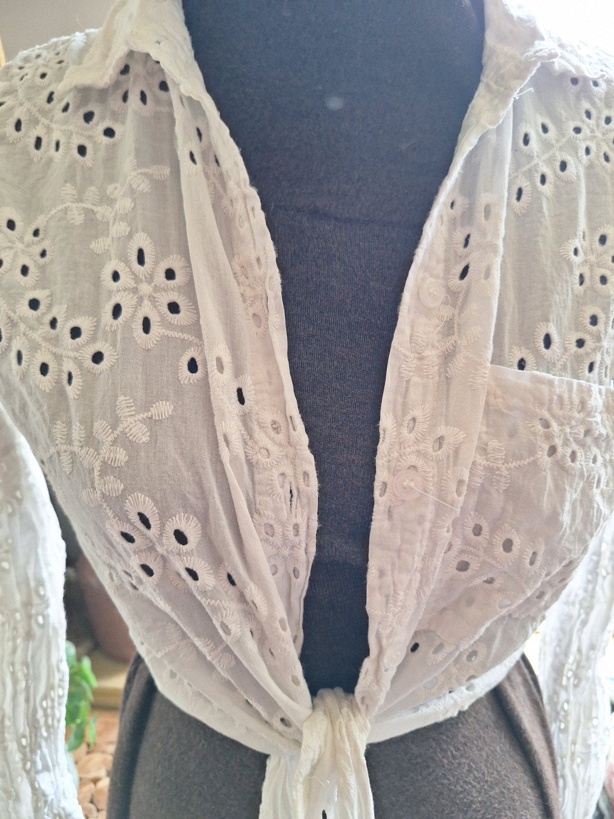 Wit broderie blouse vest maat s m, Ophalen of Verzenden, Gedragen, Maat 38/40 (M), Wit