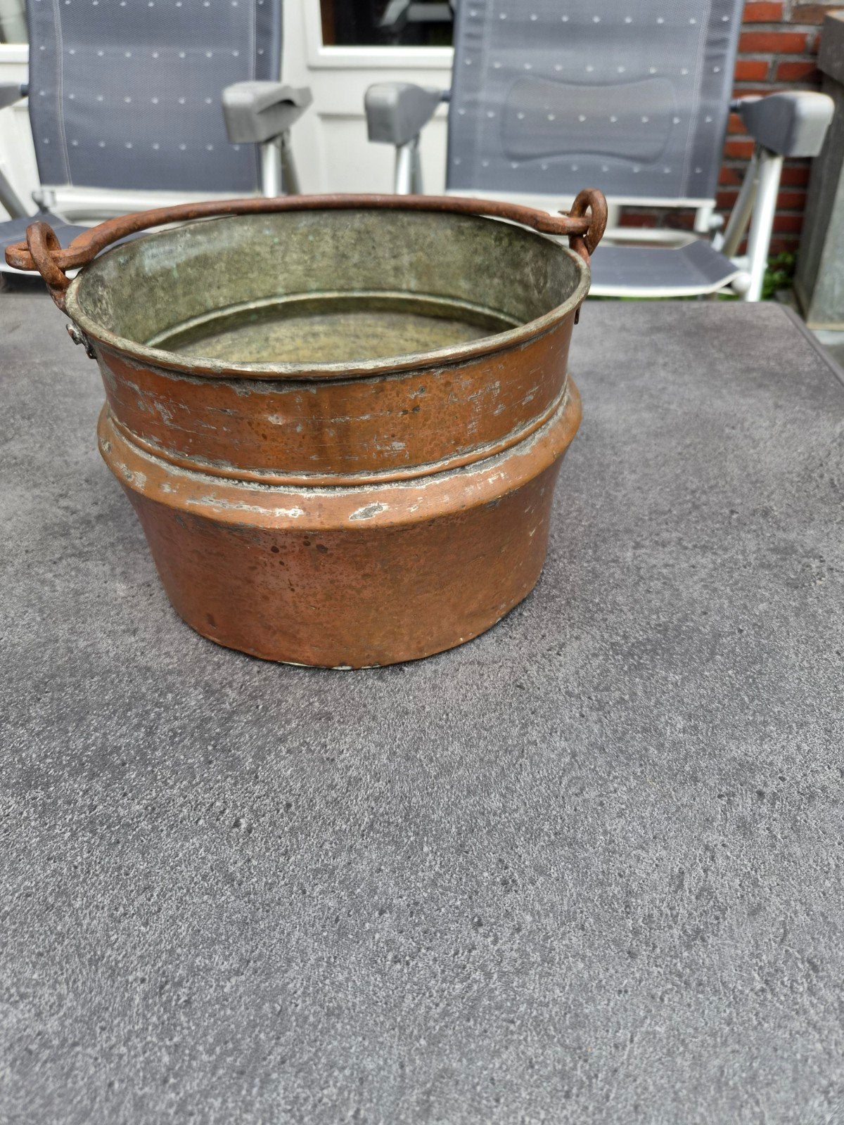 Antieke Koperen kookpot met hengsel., Ophalen, Koper