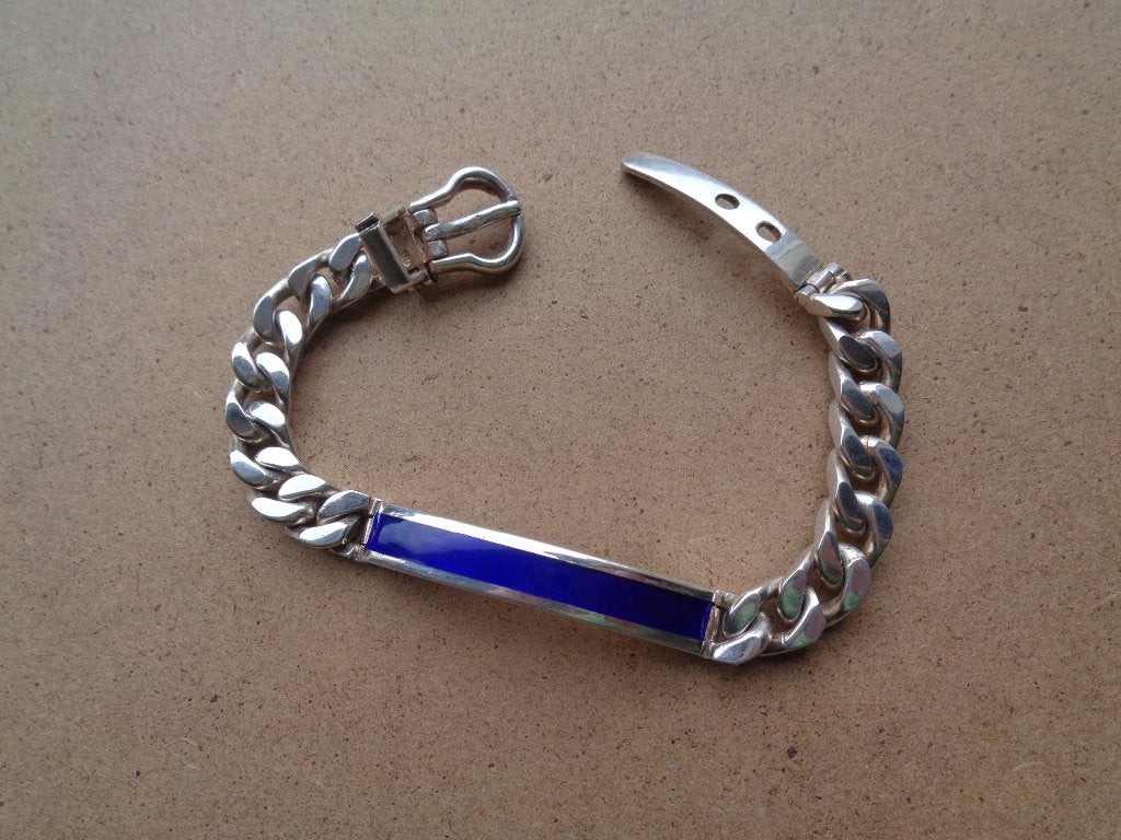 zilveren gesp armband met lapis lazuli naamplaat [852], Verzenden, Zo goed als nieuw, Met edelsteen, Zilver