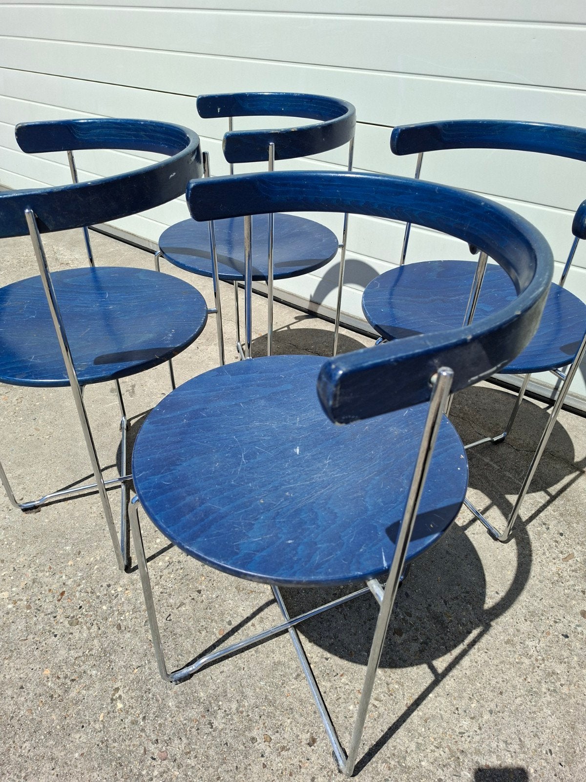 Set van 4 vintage Soley Kusch & Co klapstoelen, blauw, Huis en Inrichting, Stoelen, Gebruikt, Blauw, Ophalen of Verzenden, Vintage, Mid-century Modern, Design