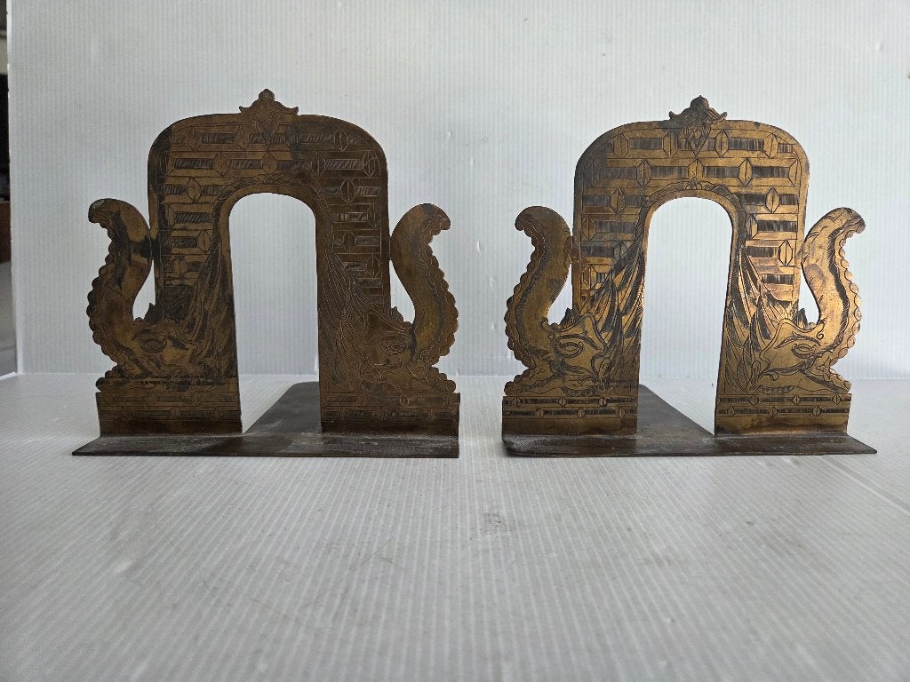 Antieke messing boekensteunen - vermoedelijk Indonesisch, Overige typen, 15 cm, Indonesië, Geel